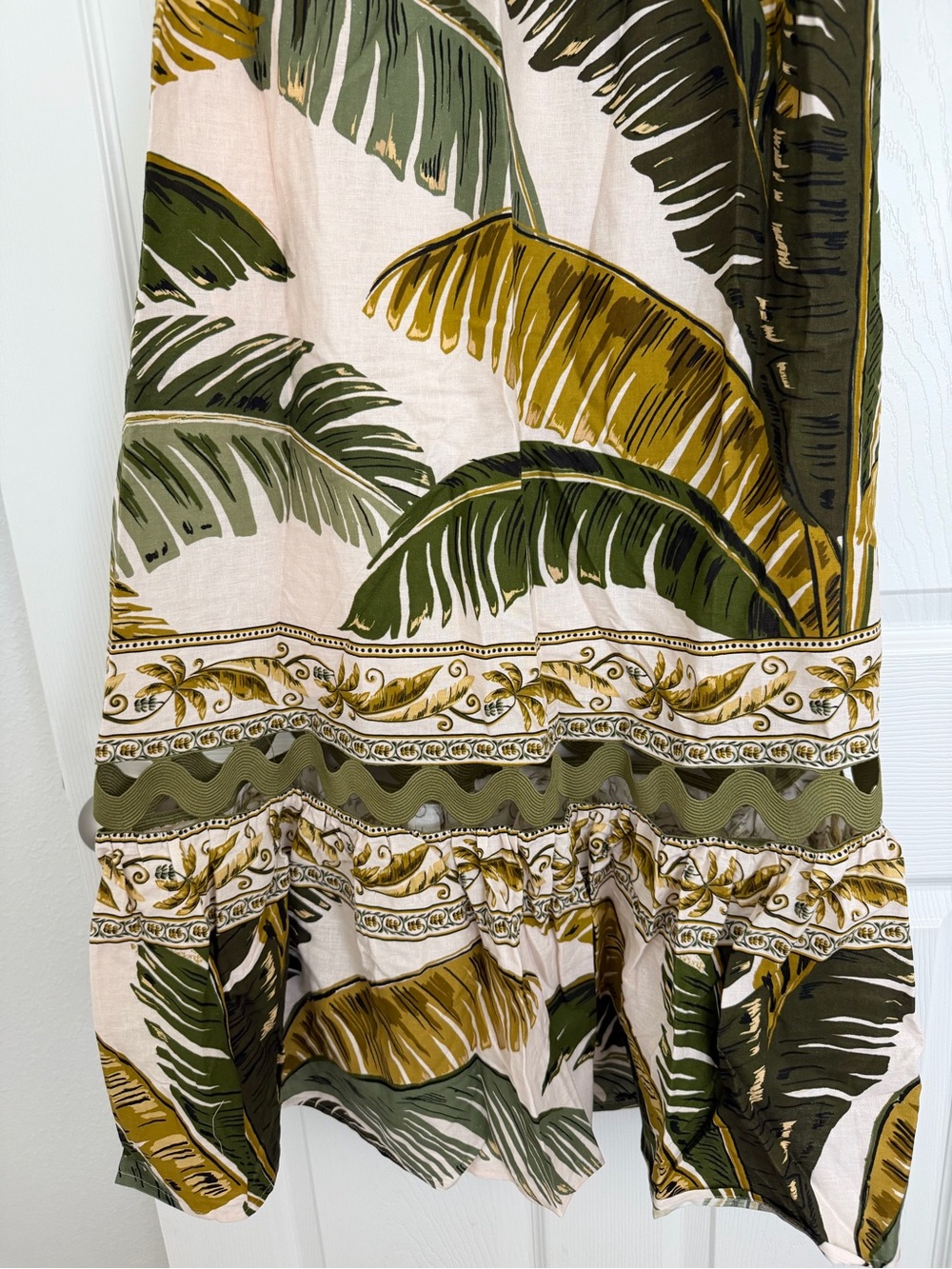 FARM Rio Cream Midi Dress with Green and Olive Leaf Print - Picture 8 of 10